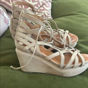 Gentle Souls Grey Strappy Wedges